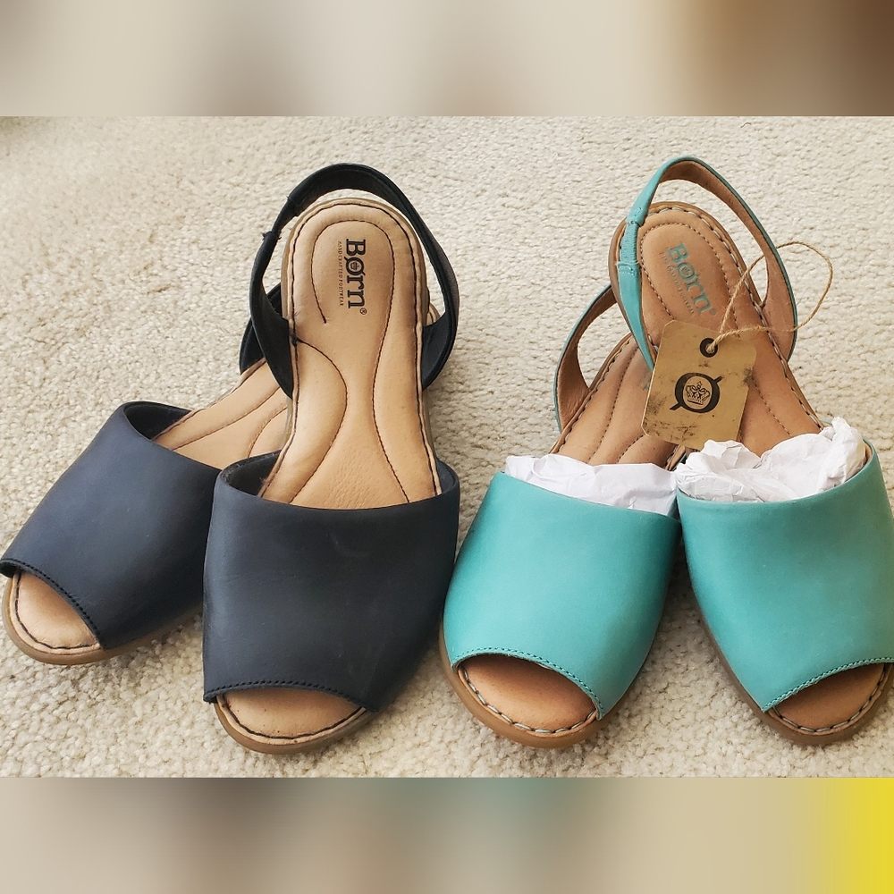 Born Trang Real Leather Flat Sandals Black Turquoise 9 2 For 1!